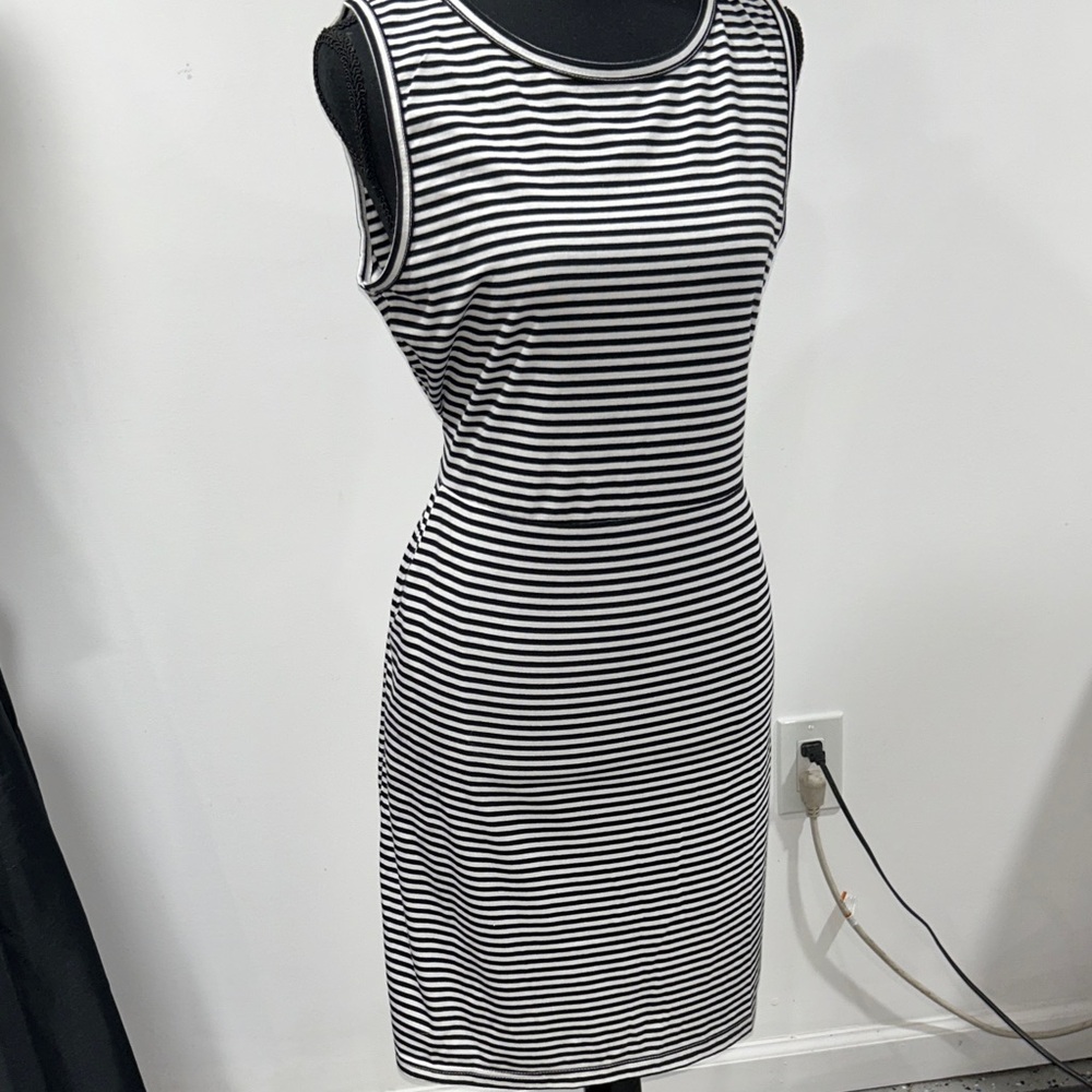Elegant Black and White Striped Dress